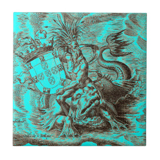 世界地図のPoseidonの乗馬のイルカ タイル