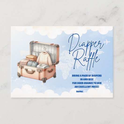 世界地図アドベンチャーがおむつラッフルを待つ エンクロージャーカード (正面)