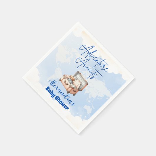 世界地図アドベンチャー待ちベビーシャワー スタンダードカクテルナプキン (角)