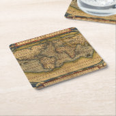 世界地図アンティークオルテリアス欧州トラベル スクエアペーパーコースター (アングル)