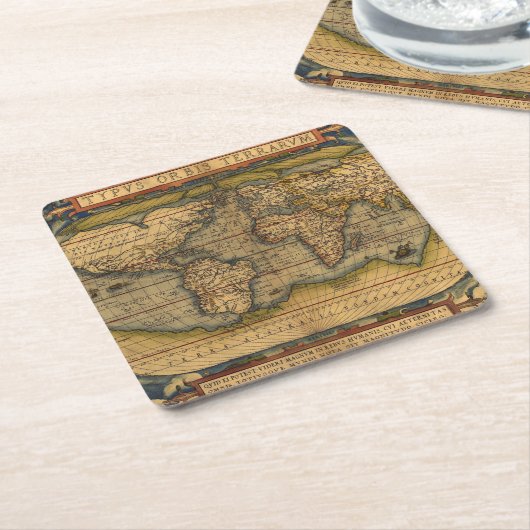世界地図アンティークオルテリアス欧州トラベル スクエアペーパーコースター (アングル)