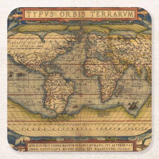 世界地図アンティークオルテリアス欧州トラベル スクエアペーパーコースター (正面)