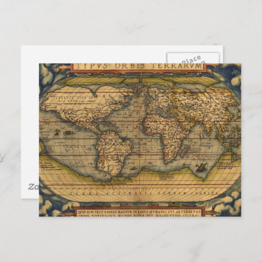 世界地図アンティークオルテリアス欧州トラベル ポストカード (正面/裏面)