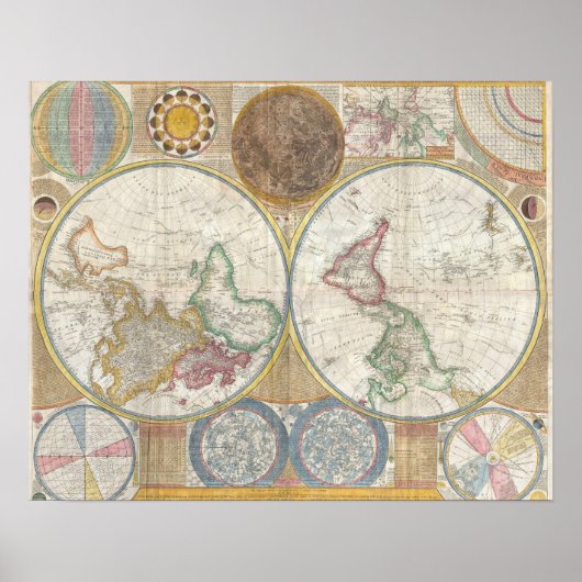 世界地図アンティーク旧ヴィンテージ ポスター (正面)