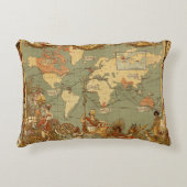 世界地図アンティーク1886 図解入りの、写真付きの アクセントクッション (正面)