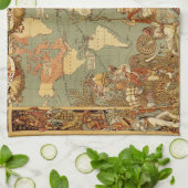 世界地図アンティーク1886 図解入りの、写真付きの キッチンタオル (折り畳み)