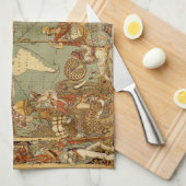 世界地図アンティーク1886 図解入りの、写真付きの キッチンタオル (四つ折り)