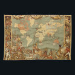 世界地図アンティーク1886 図解入りの、写真付きの キッチンタオル<br><div class="desc">1880年代クラシック世界地図–1886年のイギリスによる世界地図で、当時のイギリス帝国を示している。非常に詳細なイラストレーション。世界地図は柔らかい青と茶色だ。</div>