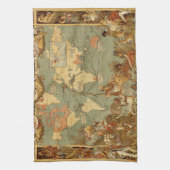 世界地図アンティーク1886 図解入りの、写真付きの キッチンタオル (縦)