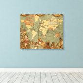 世界地図アンティーク1886 図解入りの、写真付きの キャンバスプリント (インサイチュ (ウッドフロア))