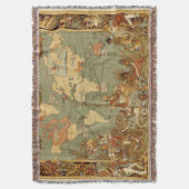 世界地図アンティーク1886 図解入りの、写真付きの スローブランケット (正面縦)