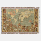 世界地図アンティーク1886 図解入りの、写真付きの スローブランケット (正面)