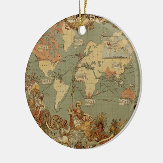 世界地図アンティーク1886 図解入りの、写真付きの セラミックオーナメント (左)