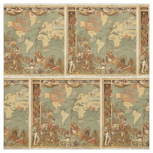 世界地図アンティーク1886 図解入りの、写真付きの ファブリック (見本)