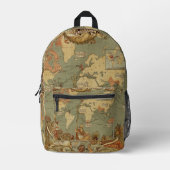 世界地図アンティーク1886 図解入りの、写真付きの プリントバックパック (正面)