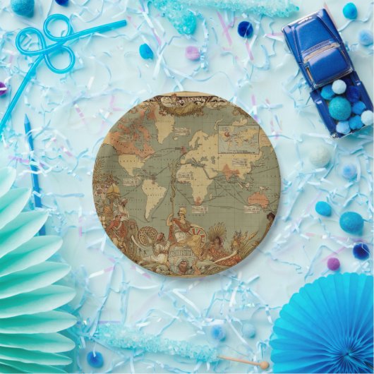 世界地図アンティーク1886 図解入りの、写真付きの ペーパープレート (パーティー)