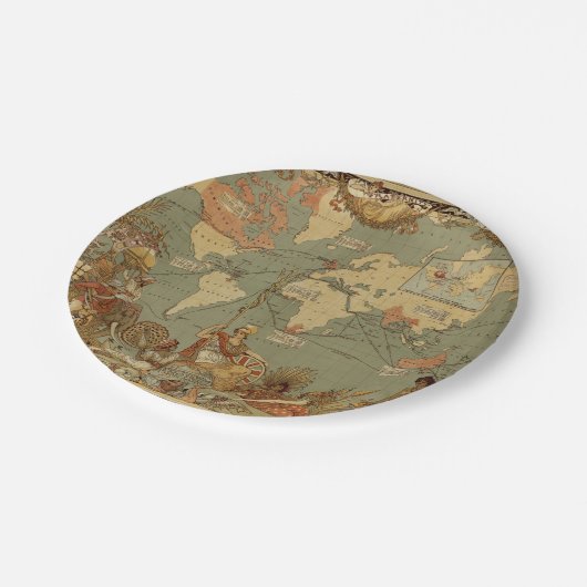 世界地図アンティーク1886 図解入りの、写真付きの ペーパープレート (アングル)