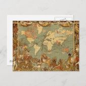 世界地図アンティーク1886 図解入りの、写真付きの ポストカード (正面/裏面)