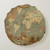 世界地図アンティーク1886 図解入りの、写真付きの ラウンドクッション (裏面)