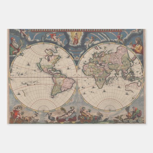世界地図アンティーク1886 図解入りの、写真付きの ラッピングペーパーシート (正面3)