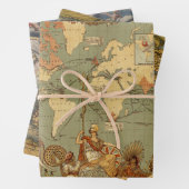 世界地図アンティーク1886 図解入りの、写真付きの ラッピングペーパーシート (インサイチュ)