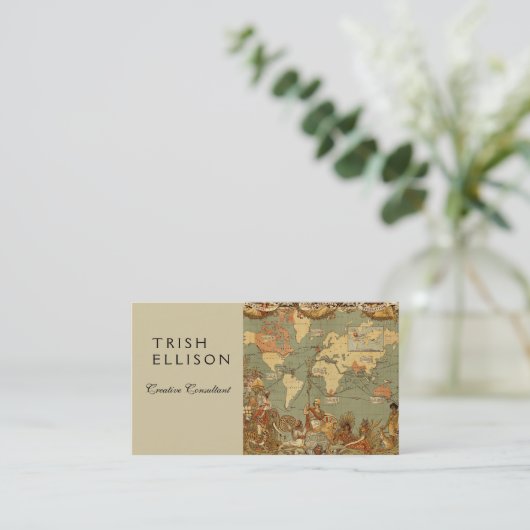 世界地図アンティーク1886 図解入りの、写真付きの 名刺 (スタンド正面)