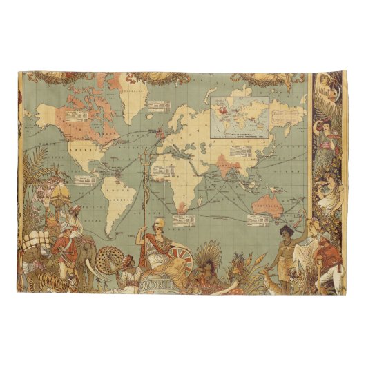 世界地図アンティーク1886 図解入りの、写真付きの 枕カバー (裏面)