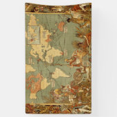 世界地図アンティーク1886 図解入りの、写真付きの 横断幕 (縦)