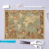 世界地図アンティーク1886 図解入りの、写真付きの 薄葉紙 (クラフト)