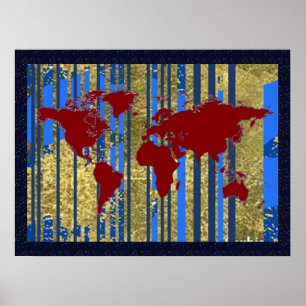 世界地図アートデコ ポスター