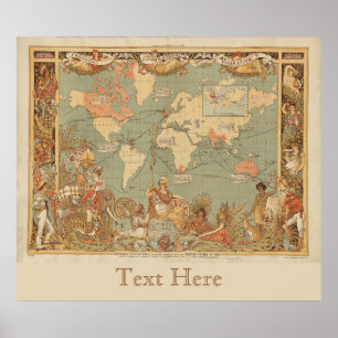 世界地図イギリス帝国の広がり1886 Po ポスター