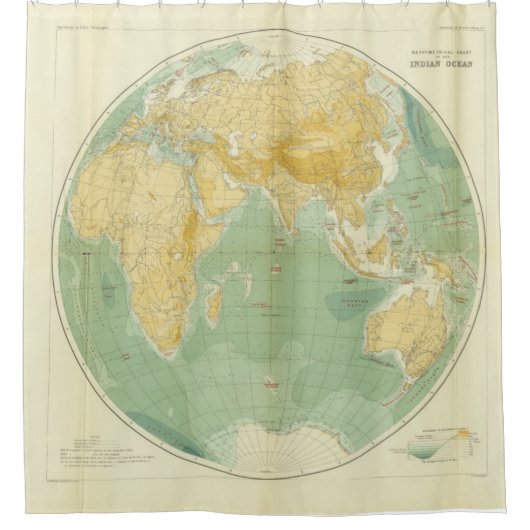 世界地図インディアン海、ヨーロッパ、アジア、アフリカ シャワーカーテン (正面)