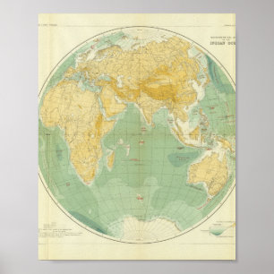 世界地図インディアン海、ヨーロッパ、アジア、アフリカ ポスター