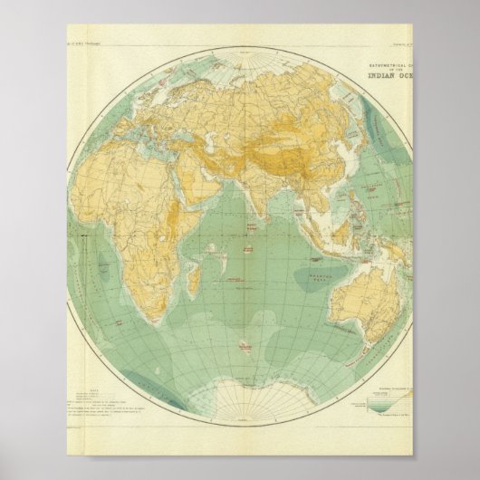 世界地図インディアン海、ヨーロッパ、アジア、アフリカ ポスター (正面)