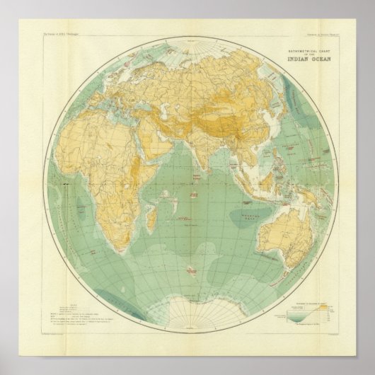 世界地図インディアン海、ヨーロッパ、アジア、アフリカ ポスター (正面)