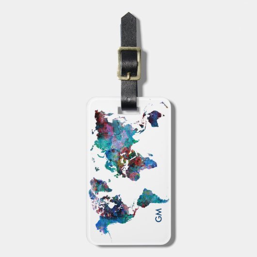 世界地図ウォーター絵画カラーカスタムモノグラム ラゲッジタグ (正面縦)