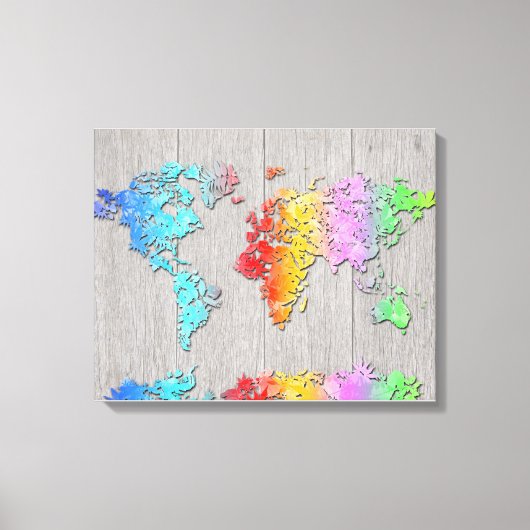 世界地図ウッド7 キャンバスプリント (正面)
