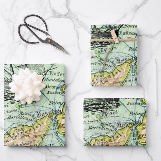 世界地図カラフル海賊宝旅行記 ラッピングペーパーシート (正面)