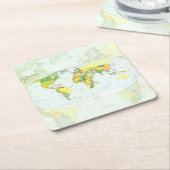 世界地図グローブカントリーアトラス スクエアペーパーコースター (アングル)
