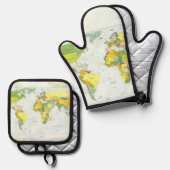 世界地図グローブカントリーアトラス 鍋つかみ&鍋敷きセット (正面/裏面)
