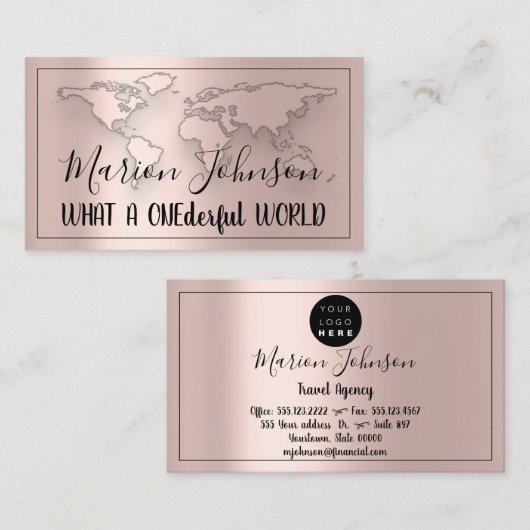 世界地図グローブマップ旅行代理店バラロゴQR 名刺 (正面/裏面)