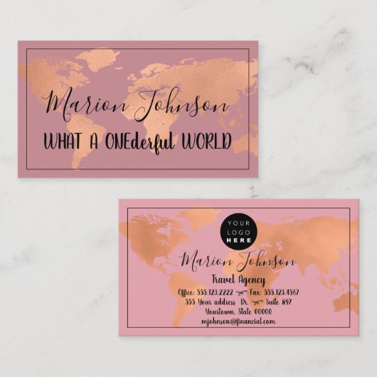 世界地図グローブマップ旅行代理店バラ紫 名刺 (正面/裏面)