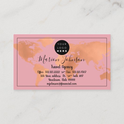 世界地図グローブマップ旅行代理店バラ紫 名刺 (裏面)