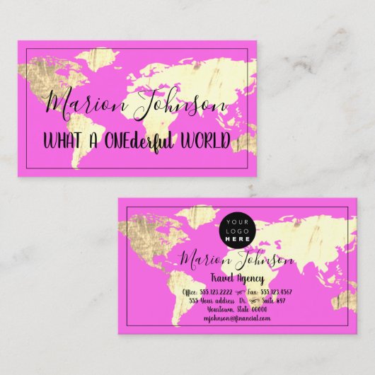世界地図グローブマップ旅行代理店金ゴールドピンキー 名刺 (正面/裏面)