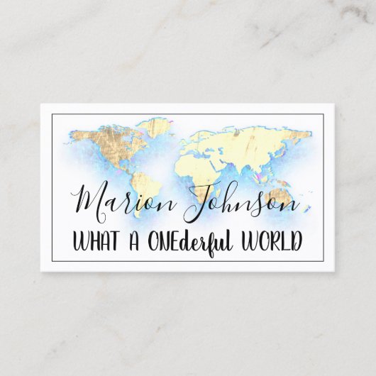 世界地図グローブマップ旅行代理店金ゴールドブルーロゴ 名刺 (正面)