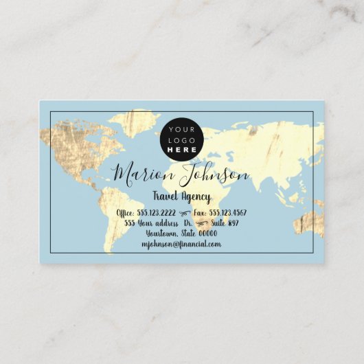 世界地図グローブマップ旅行代理店金ゴールドブルー 名刺 (裏面)