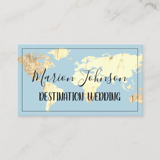 世界地図グローブマップ旅行代理店金ゴールドブルー 名刺 (正面)