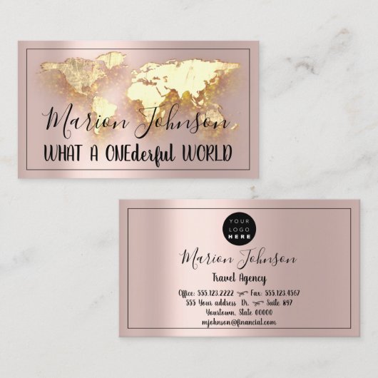 世界地図グローブマップ旅行代理店金ゴールドロゴバラ 名刺 (正面/裏面)