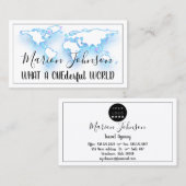 世界地図グローブマップ旅行代理店金ゴールドロゴブルー 名刺 (正面/裏面)