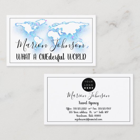 世界地図グローブマップ旅行代理店金ゴールドロゴブルー 名刺 (正面/裏面)